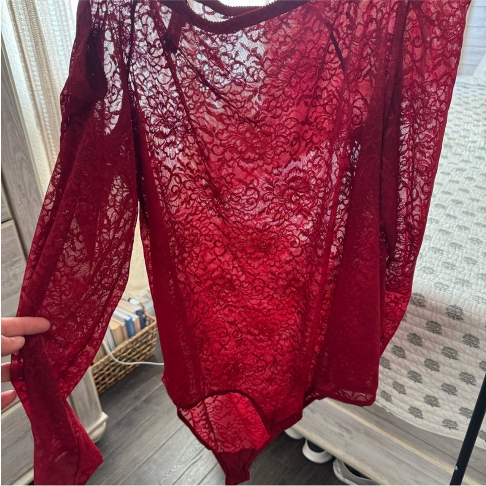 Torrid Sheer Red Lace Bodysuit – Size 3X